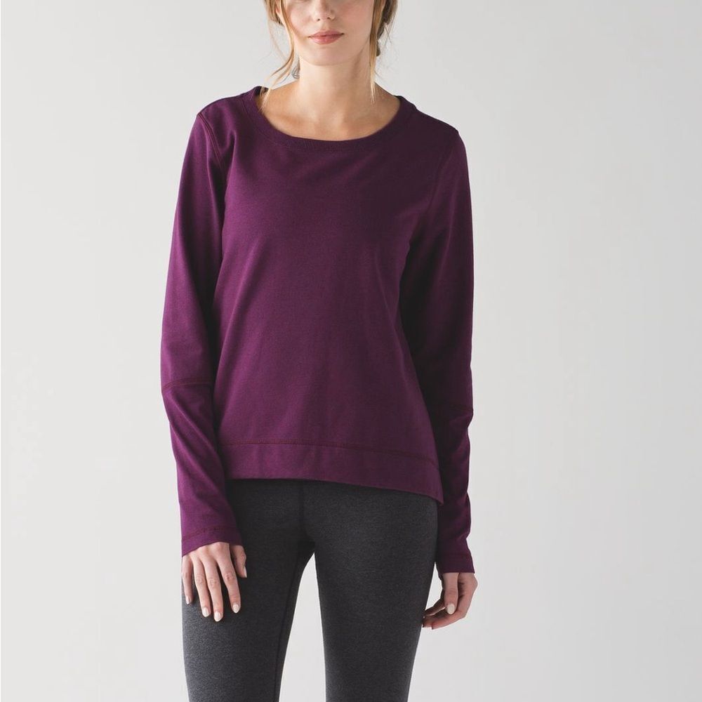 Lululemon Belle Long Sleeve Pullover‎ Top Sz 8 Purple Stretch French Terry Yoga